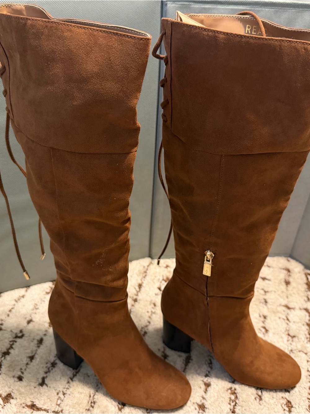 Kenneth Cole Reaction Tall Brown Suede Knee-High Block Heel Boots